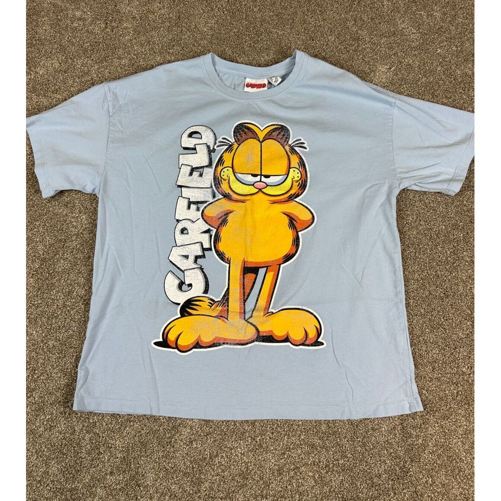 Garfield By Nickelodeon Unisex Size 8/10 Blue Short Sleeve T-shirt -100%‎ Cotton
